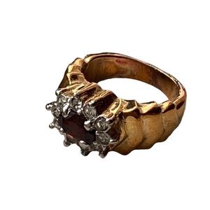 Vintage Deep Red Garnet & White Sapphire Gold Plated Ring Women’s Jewelry